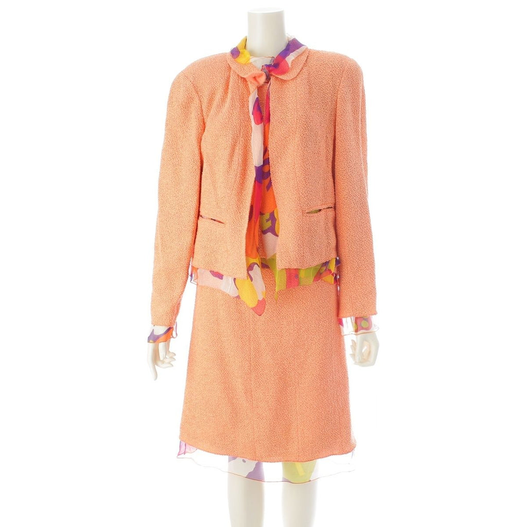 CHANEL 00T Nylon Wool Tweed CC Mark 3-Piece Ensemble Setup Orange Size 46