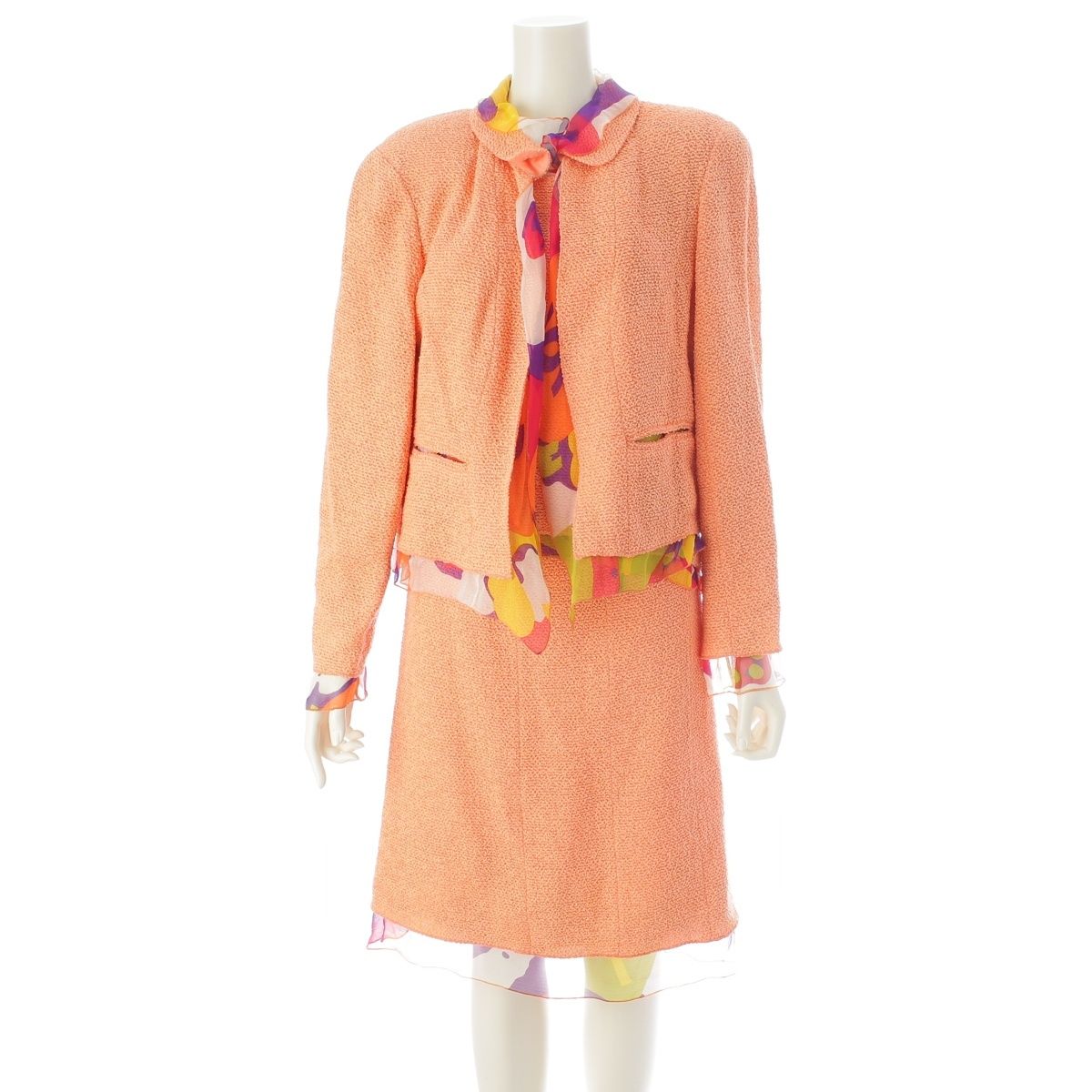 CHANEL 00T Nylon Wool Tweed CC Mark 3-Piece Ensemble Setup Orange Size 46