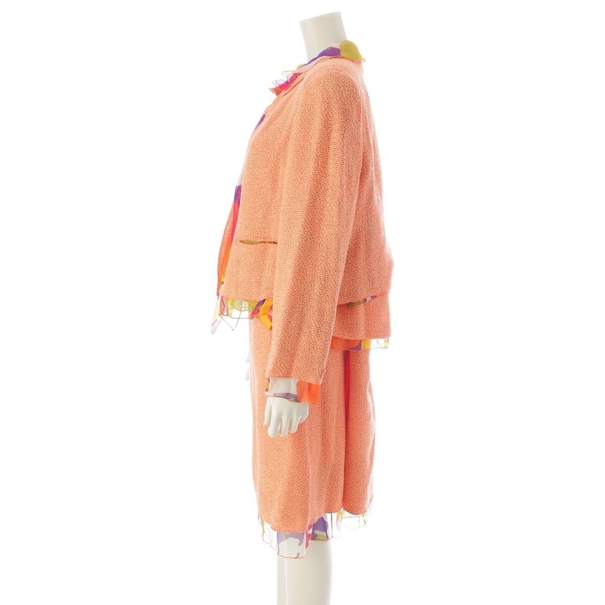 CHANEL 00T Nylon Wool Tweed CC Mark 3-Piece Ensemble Setup Orange Size 46