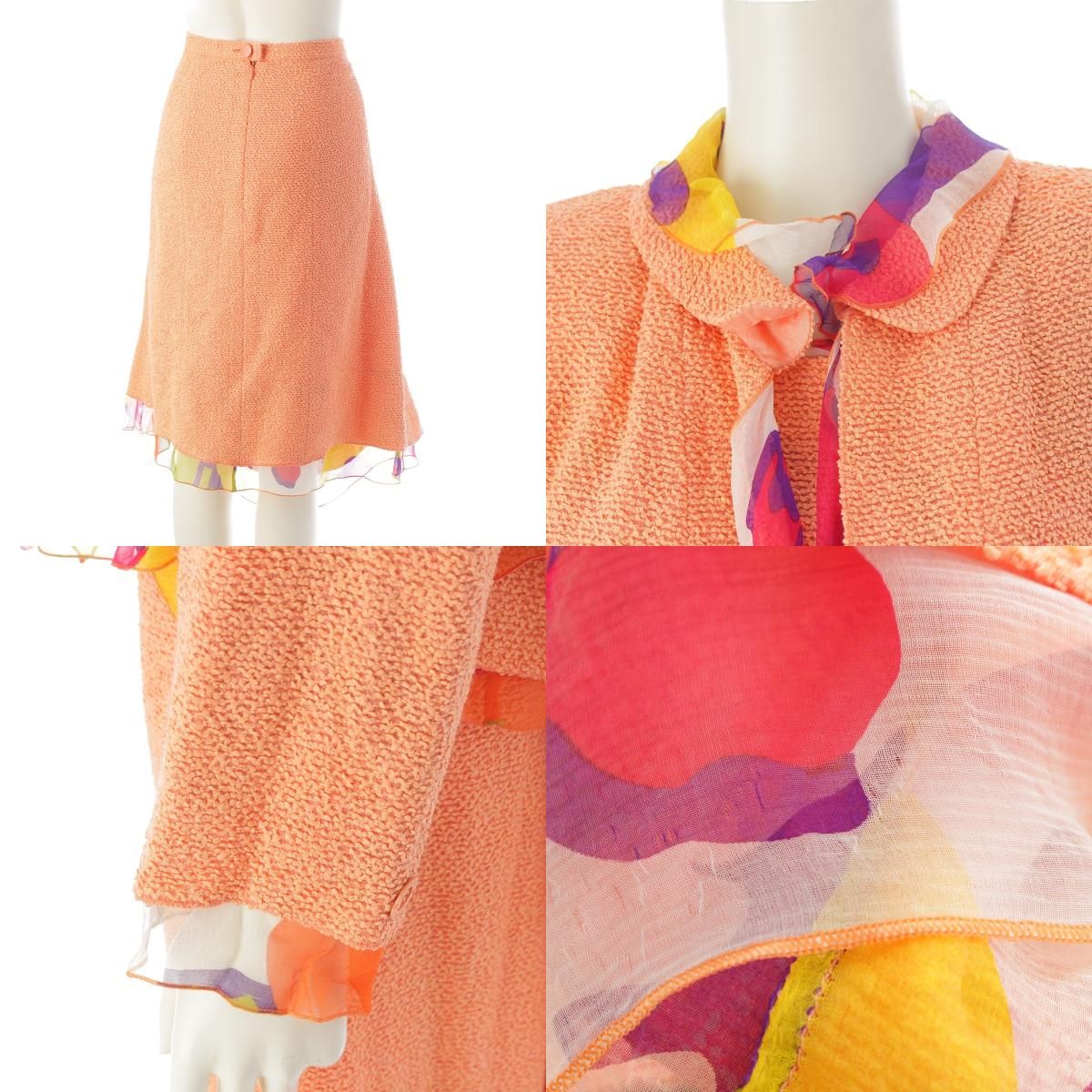 CHANEL 00T Nylon Wool Tweed CC Mark 3-Piece Ensemble Setup Orange Size 46