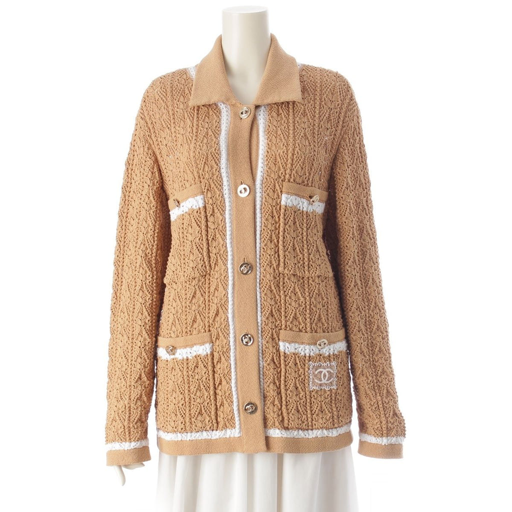 CHANEL 2024 Rhinestone CC Mark Jacket Cardigan Beige White Size 36