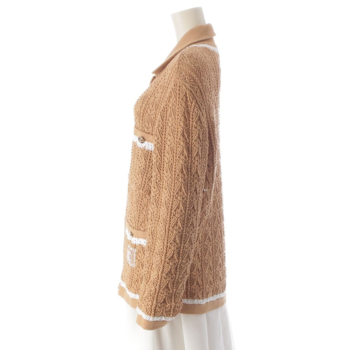 CHANEL 2024 Rhinestone CC Mark Jacket Cardigan Beige White Size 36