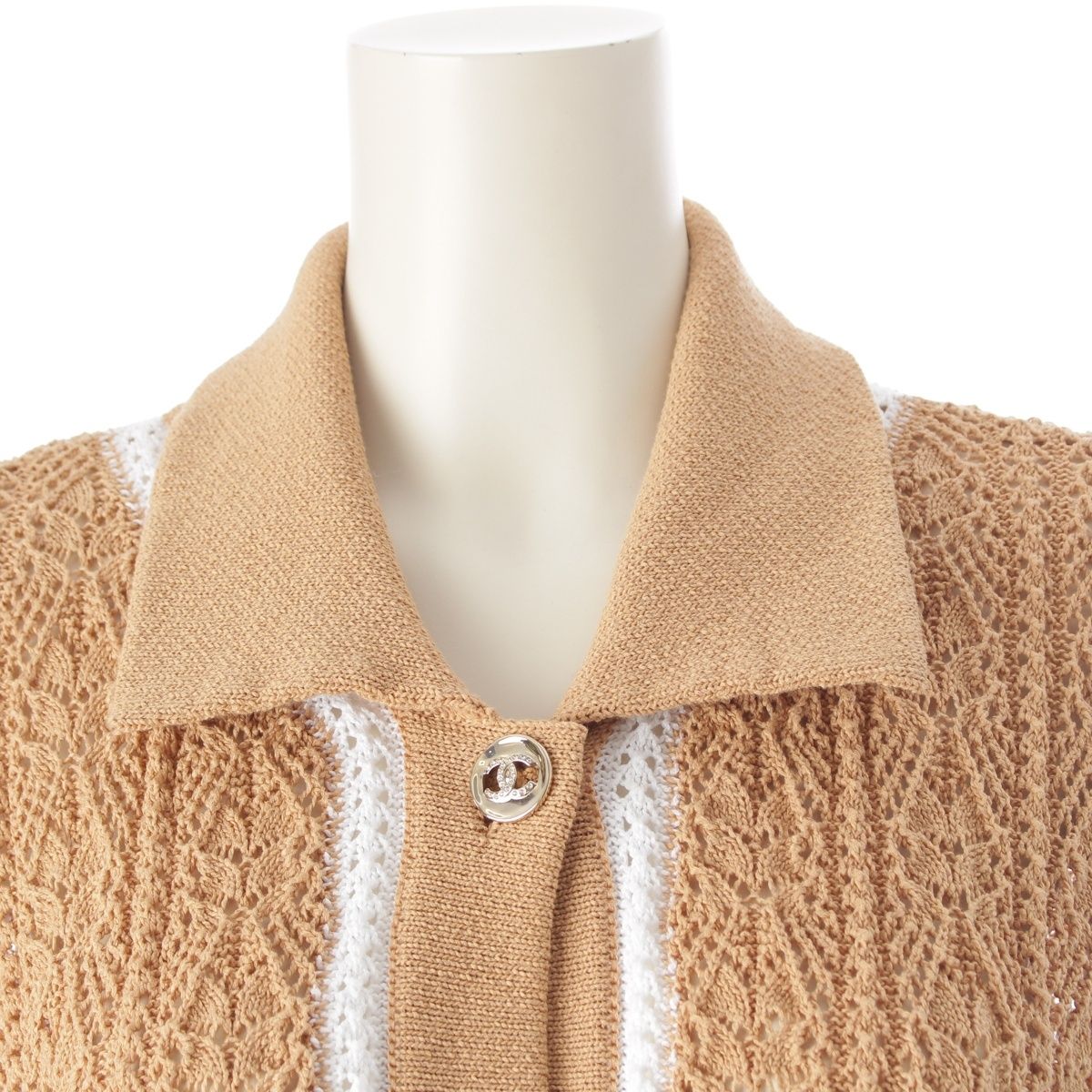 CHANEL 2024 Rhinestone CC Mark Jacket Cardigan Beige White Size 36