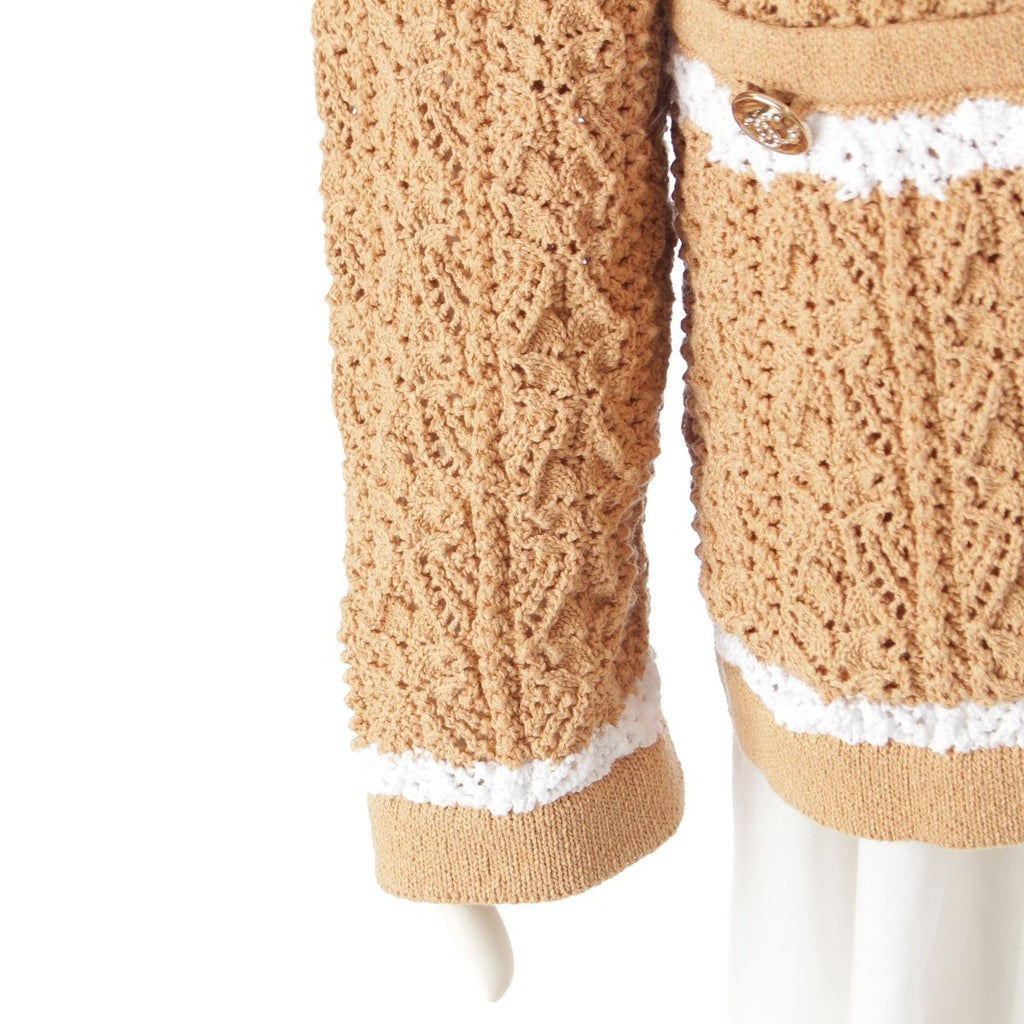 CHANEL 2024 Rhinestone CC Mark Jacket Cardigan Beige White Size 36