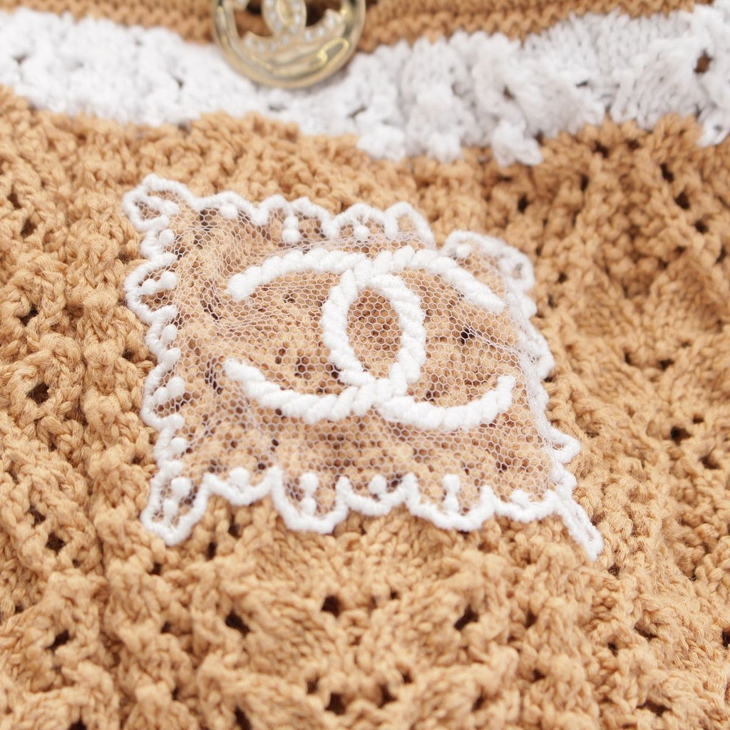 CHANEL 2024 Rhinestone CC Mark Jacket Cardigan Beige White Size 36
