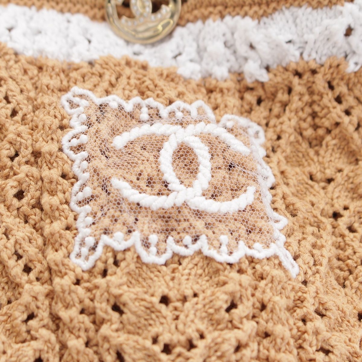 CHANEL 2024 Rhinestone CC Mark Jacket Cardigan Beige White Size 36