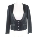 CHANEL P73138V11502 Rhinestone Coco Button Collarless Wool Jacket Silk Lining Size 36 Black Made in France