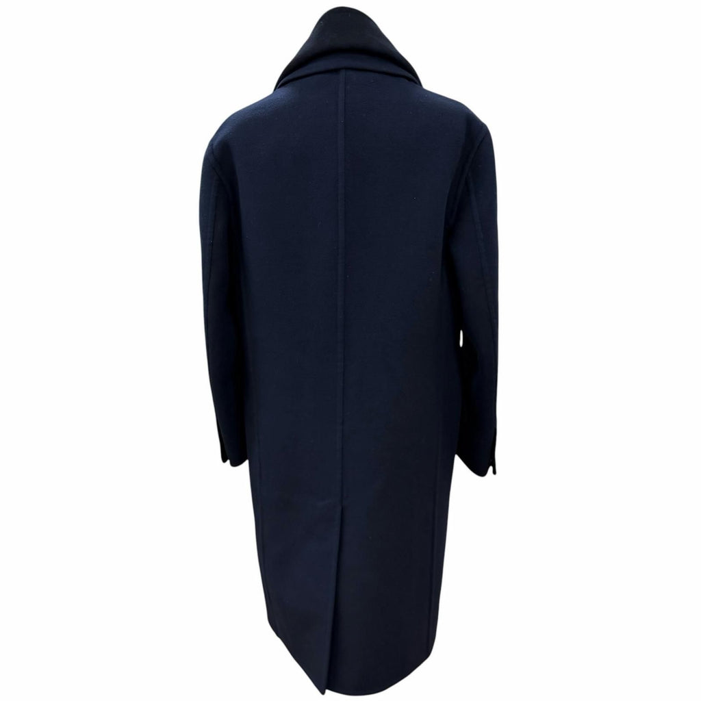 LOUIS VUITTON 24SS Monogram Giant Hooded Muffler Wool Silk Chester Coat Navy Size 46