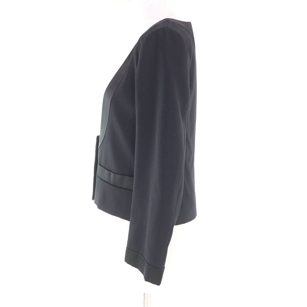 CHANEL P73138V11502 Rhinestone Coco Button Collarless Wool Jacket Silk Lining Size 36 Black Made in France