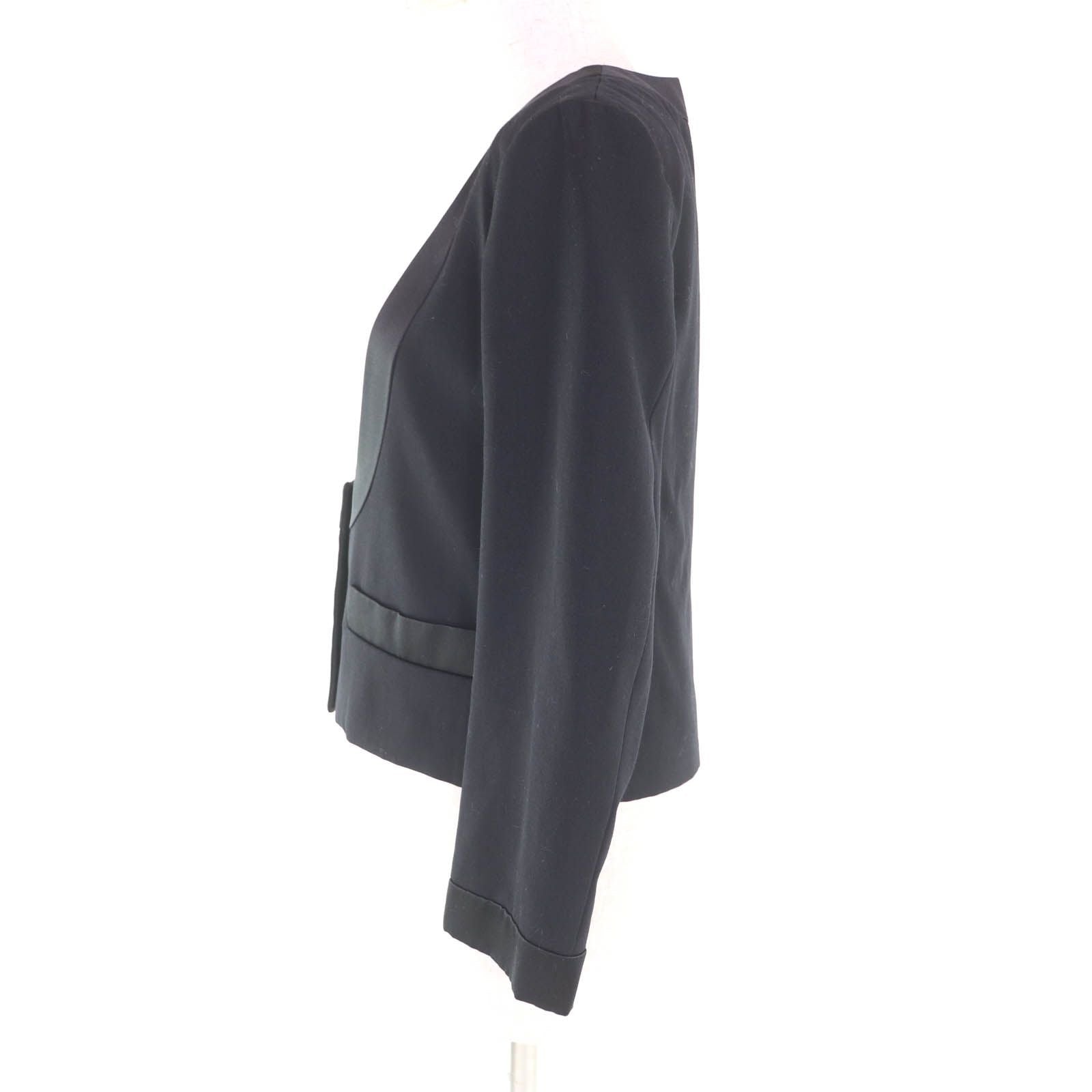 CHANEL P73138V11502 Rhinestone Coco Button Collarless Wool Jacket Silk Lining Size 36 Black Made in France