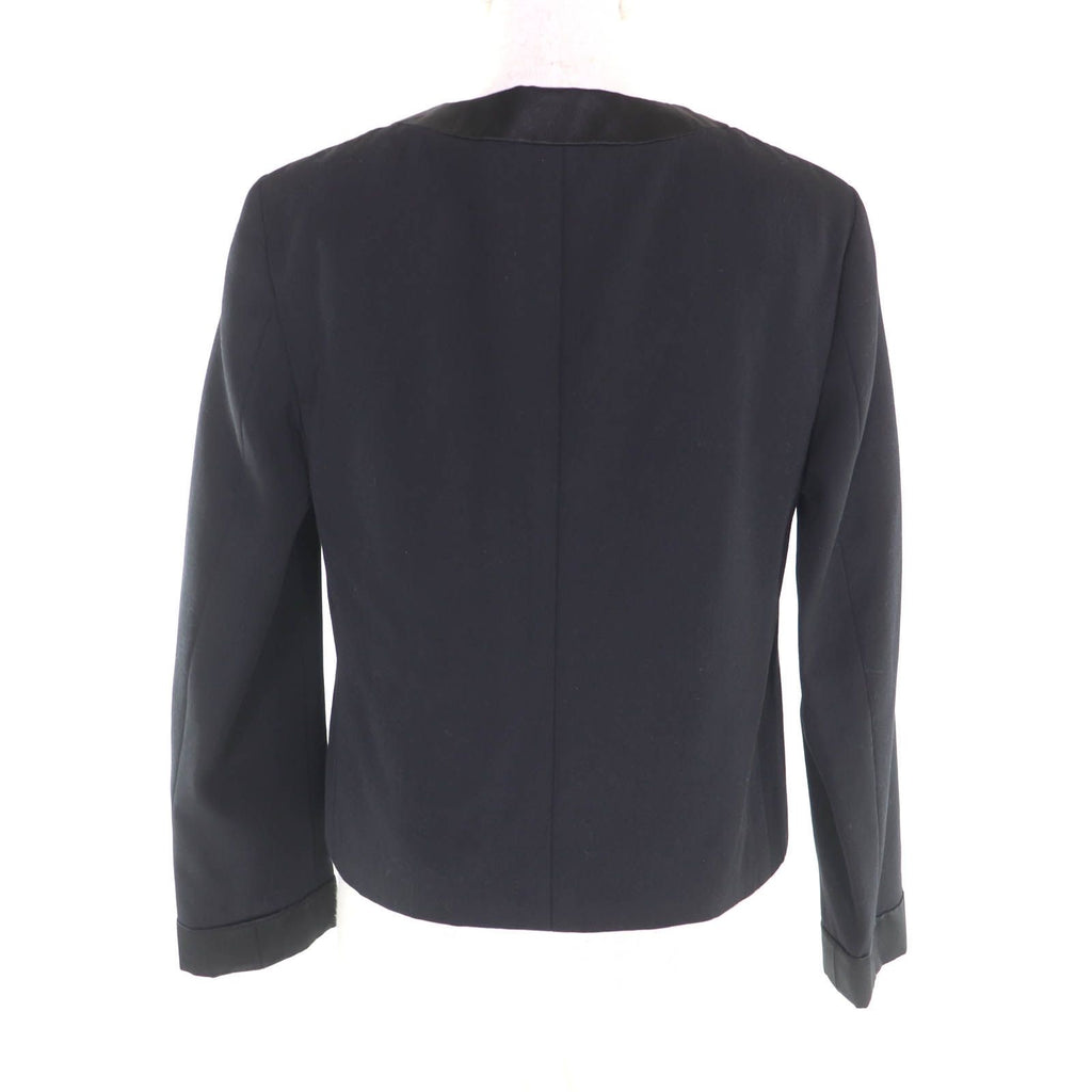CHANEL P73138V11502 Rhinestone Coco Button Collarless Wool Jacket Silk Lining Size 36 Black Made in France