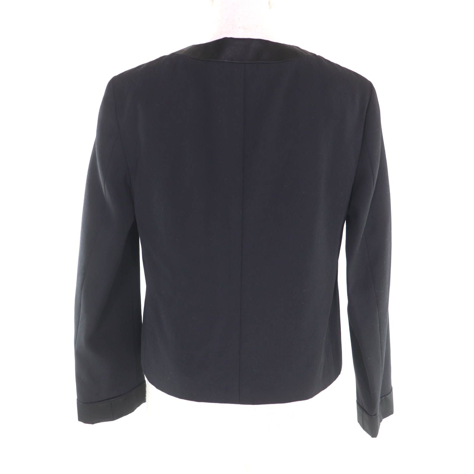 CHANEL P73138V11502 Rhinestone Coco Button Collarless Wool Jacket Silk Lining Size 36 Black Made in France