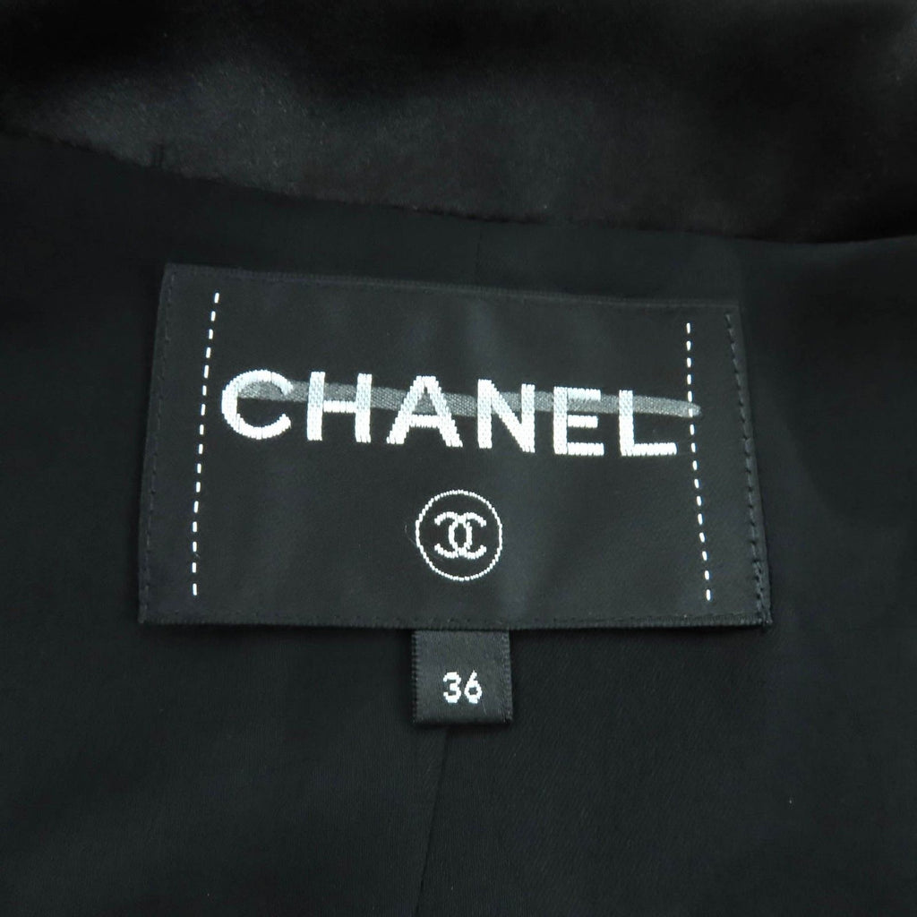 CHANEL P73138V11502 Rhinestone Coco Button Collarless Wool Jacket Silk Lining Size 36 Black Made in France
