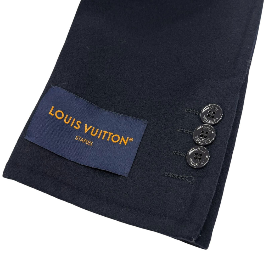 LOUIS VUITTON 24SS Monogram Giant Hooded Muffler Wool Silk Chester Coat Navy Size 46
