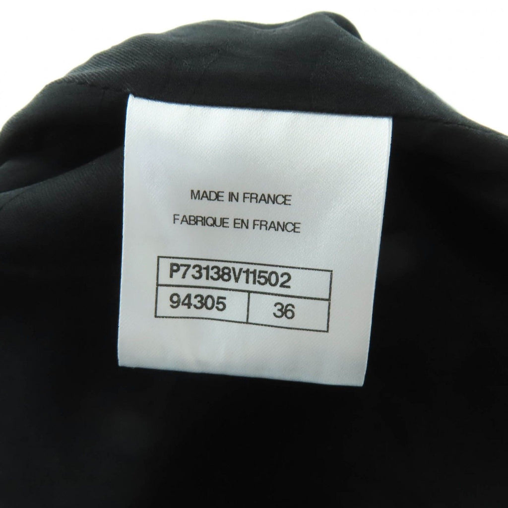 CHANEL P73138V11502 Rhinestone Coco Button Collarless Wool Jacket Silk Lining Size 36 Black Made in France