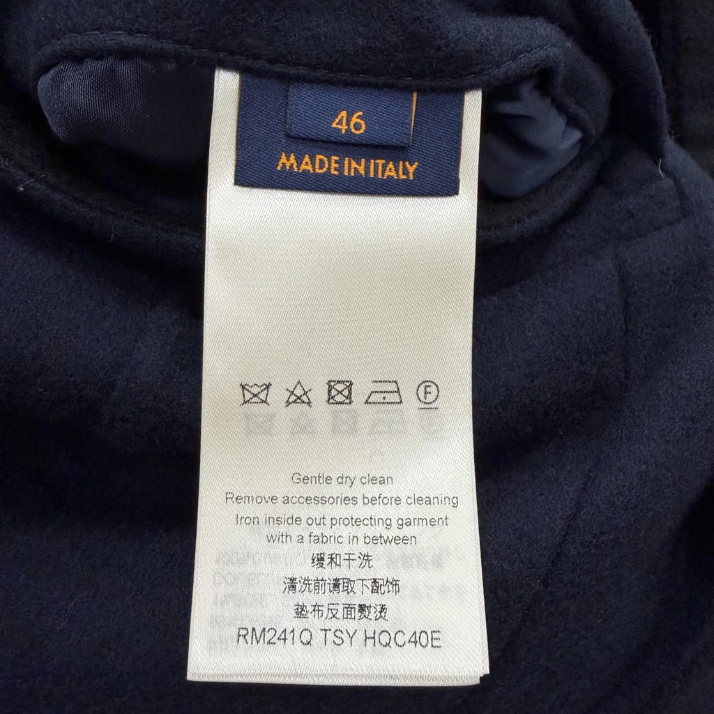 LOUIS VUITTON 24SS Monogram Giant Hooded Muffler Wool Silk Chester Coat Navy Size 46
