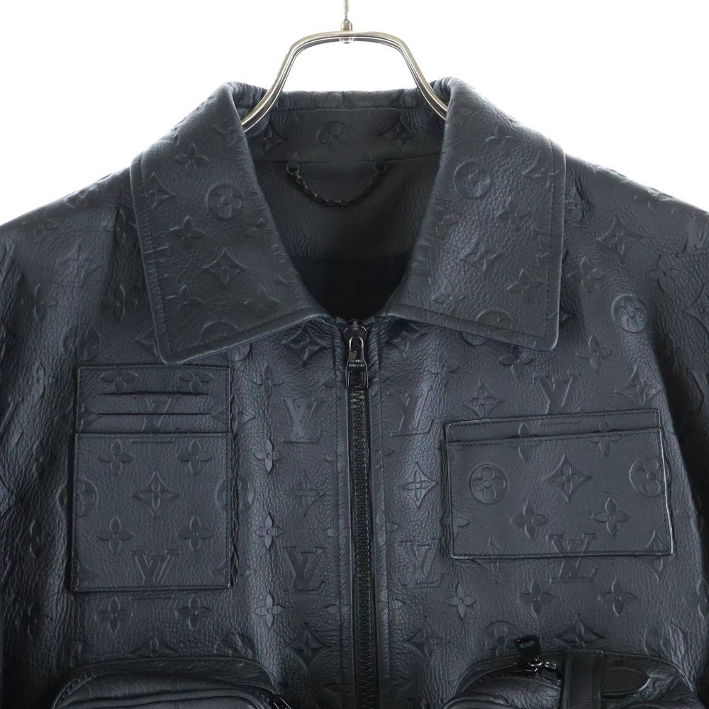 LOUIS VUITTON 23SS Monogram Embossed Utility Leather Jacket Size 46