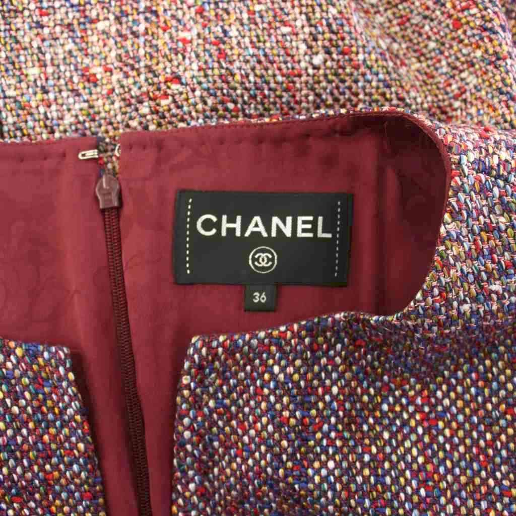 CHANEL Vintage Tweed Sleeveless CC Button Dress Black Size 36