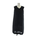 CHANEL Sleeveless Border Frill CC Button Dress Black Navy Size 40