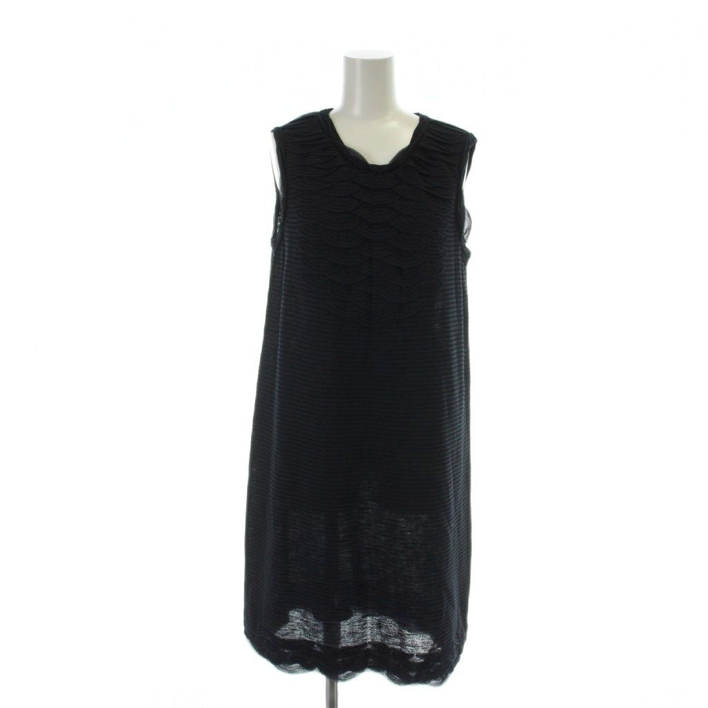 CHANEL Sleeveless Border Frill CC Button Dress Black Navy Size 40