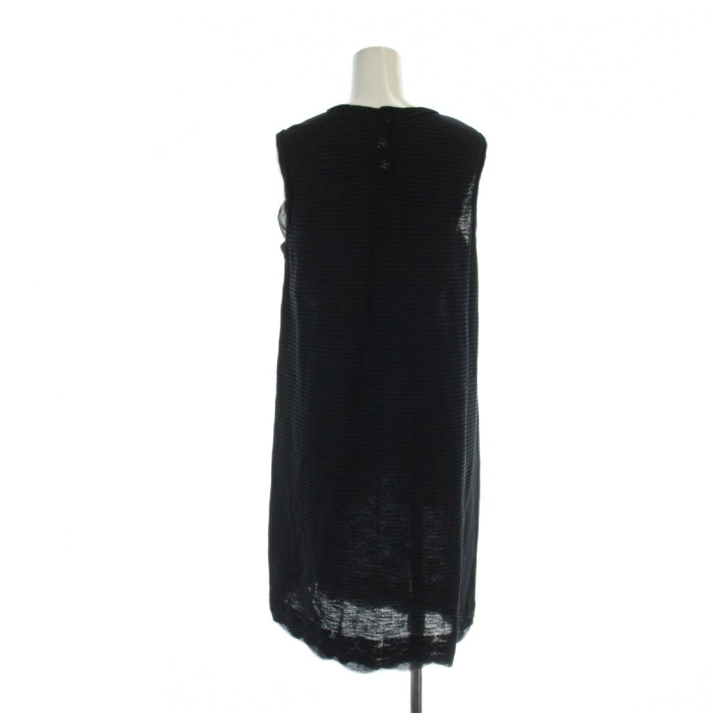 CHANEL Sleeveless Border Frill CC Button Dress Black Navy Size 40