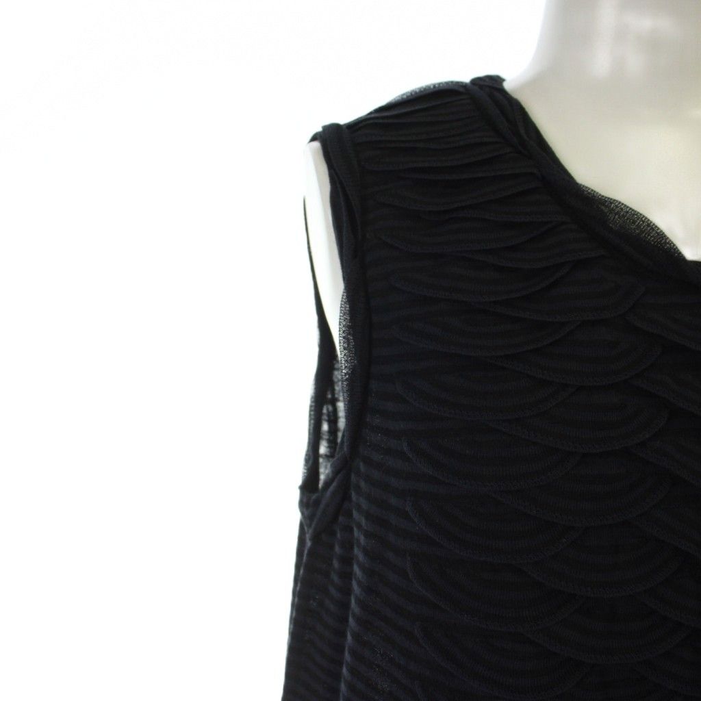 CHANEL Sleeveless Border Frill CC Button Dress Black Navy Size 40