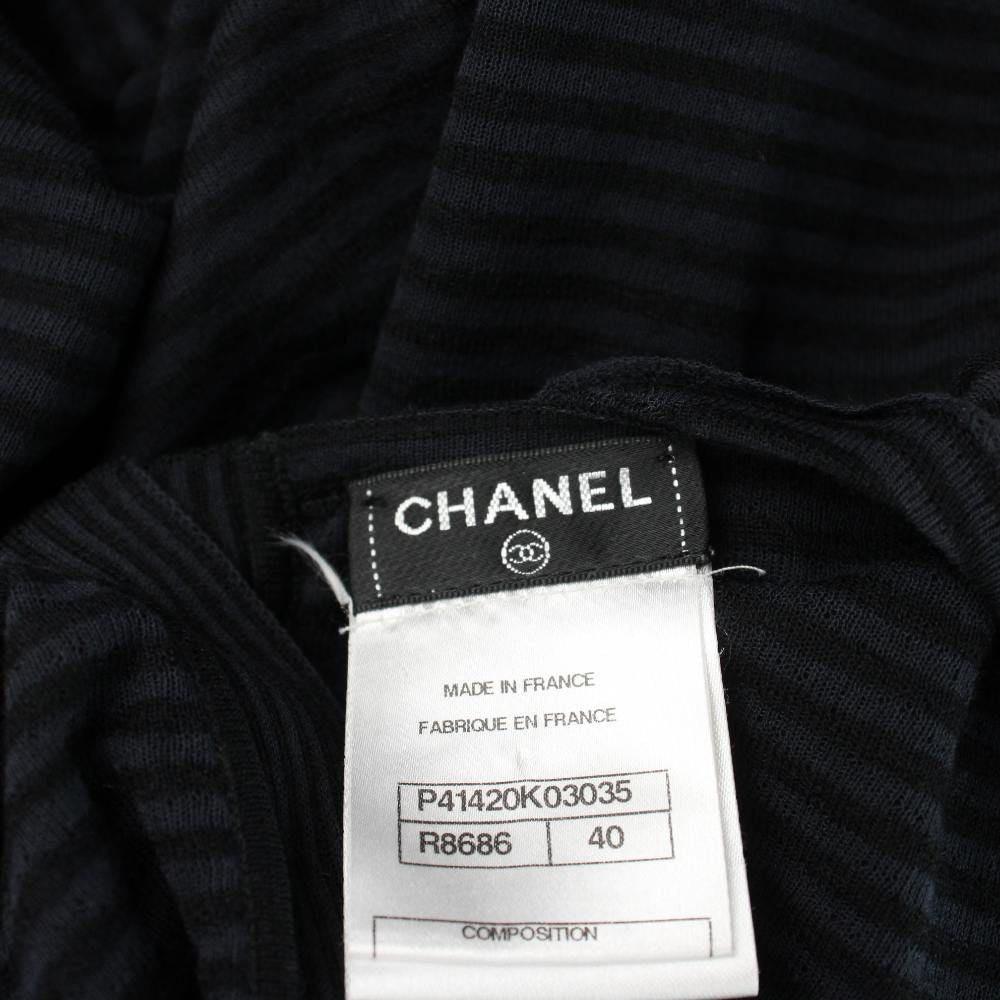 CHANEL Sleeveless Border Frill CC Button Dress Black Navy Size 40