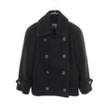 CHANEL CC Logo Button Wool Cashmere Pea Coat Black Size 34