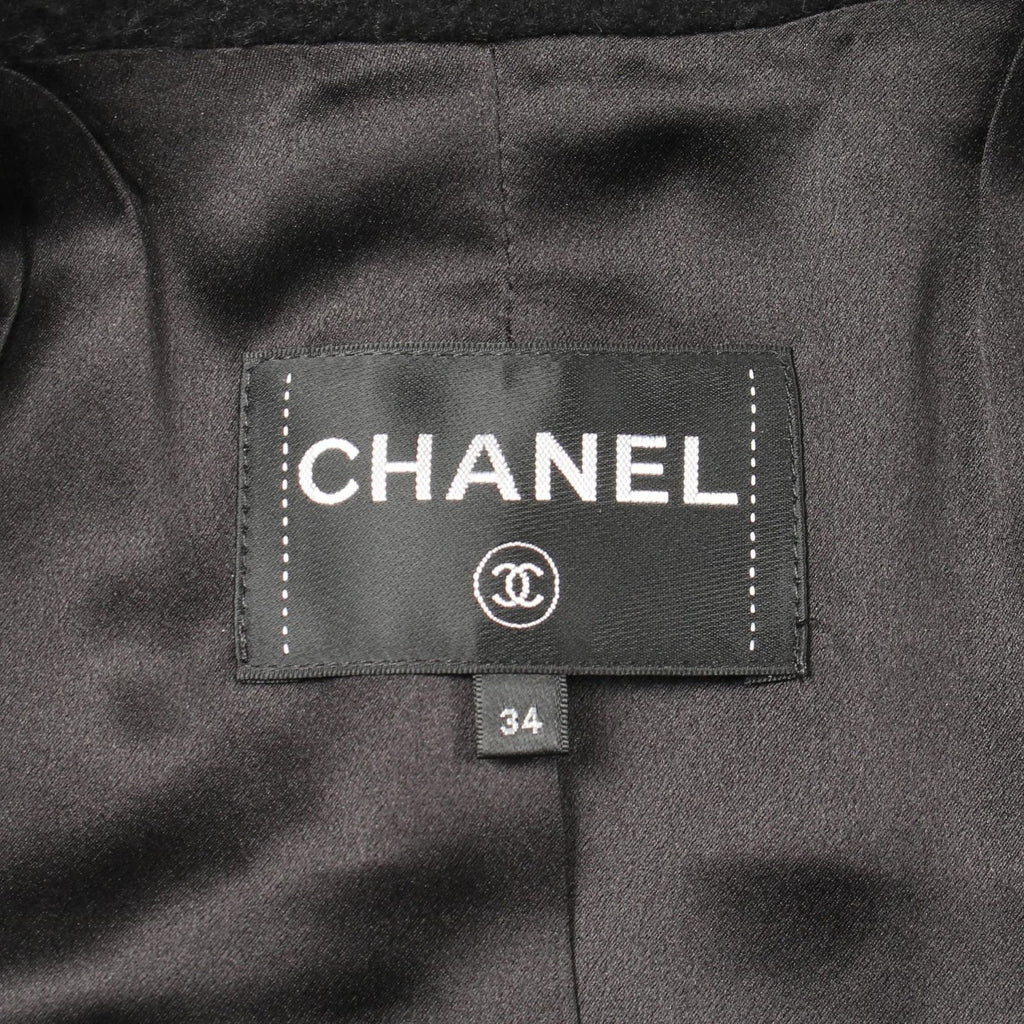 CHANEL CC Logo Button Wool Cashmere Pea Coat Black Size 34