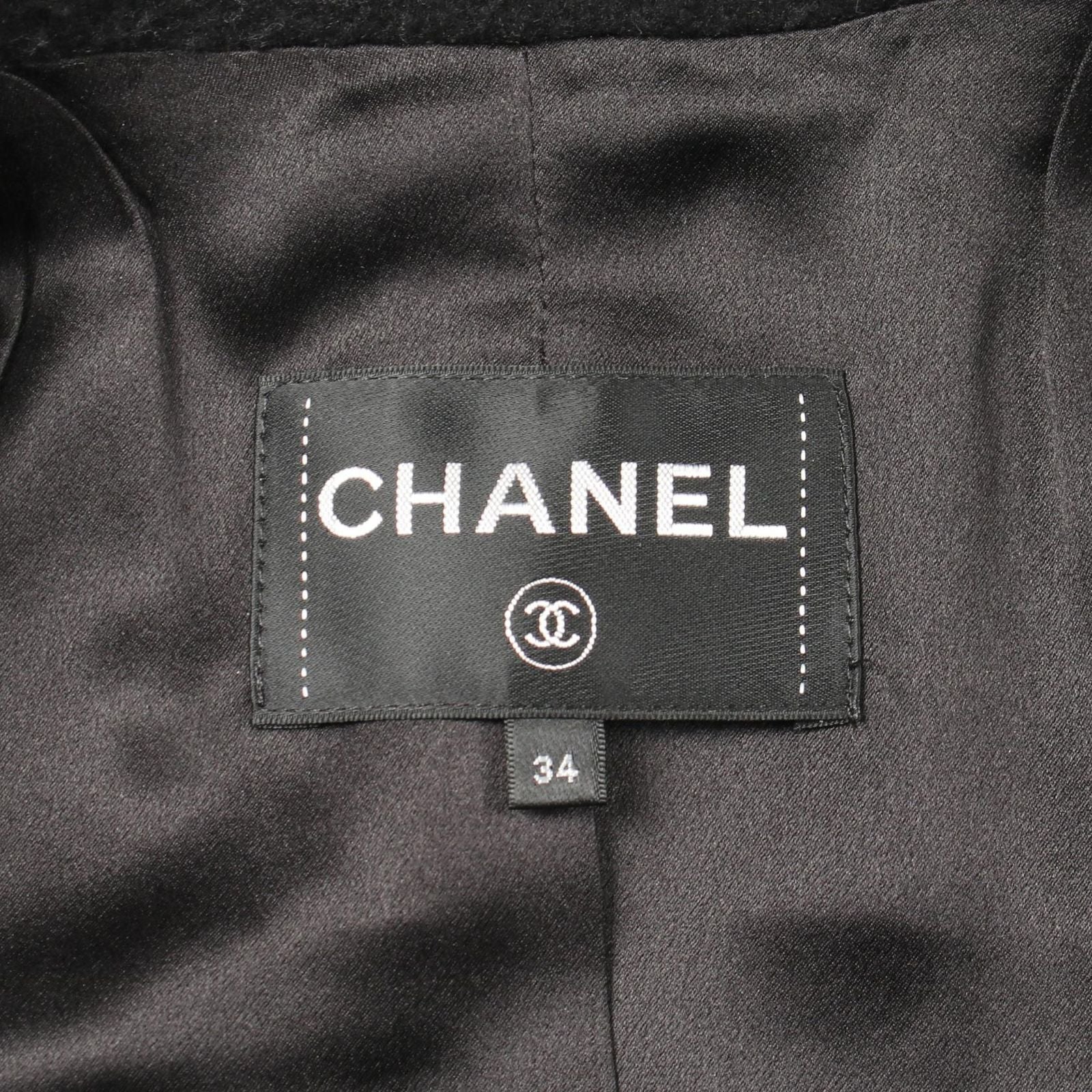 CHANEL CC Logo Button Wool Cashmere Pea Coat Black Size 34