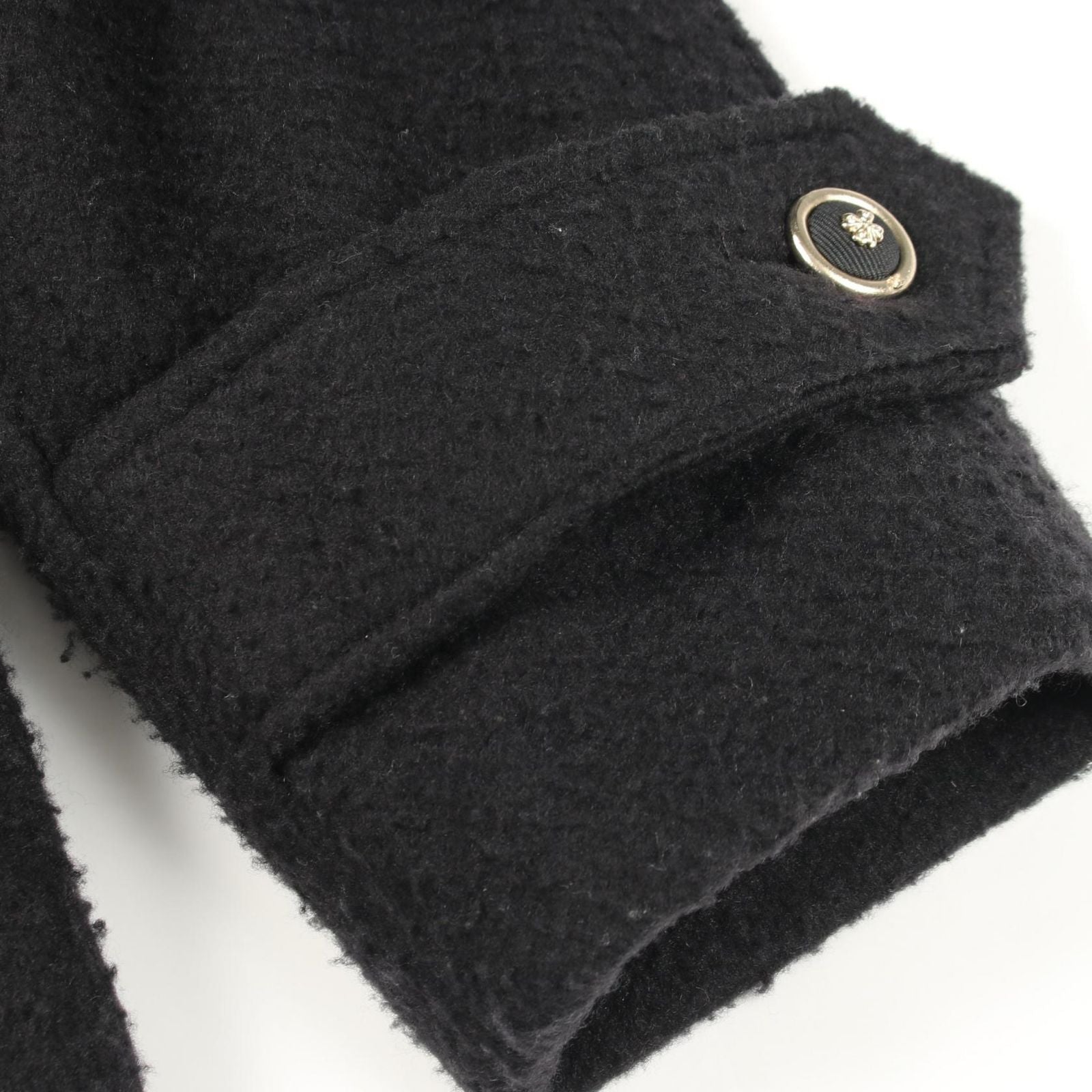 CHANEL CC Logo Button Wool Cashmere Pea Coat Black Size 34