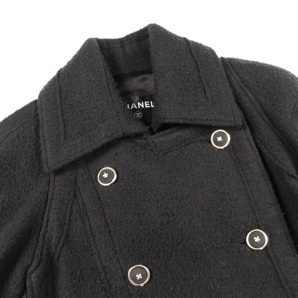 CHANEL CC Logo Button Wool Cashmere Pea Coat Black Size 34