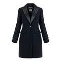 CHANEL 2006 Gripoix Button Waist-Shape Tweed Coat Black Size 36