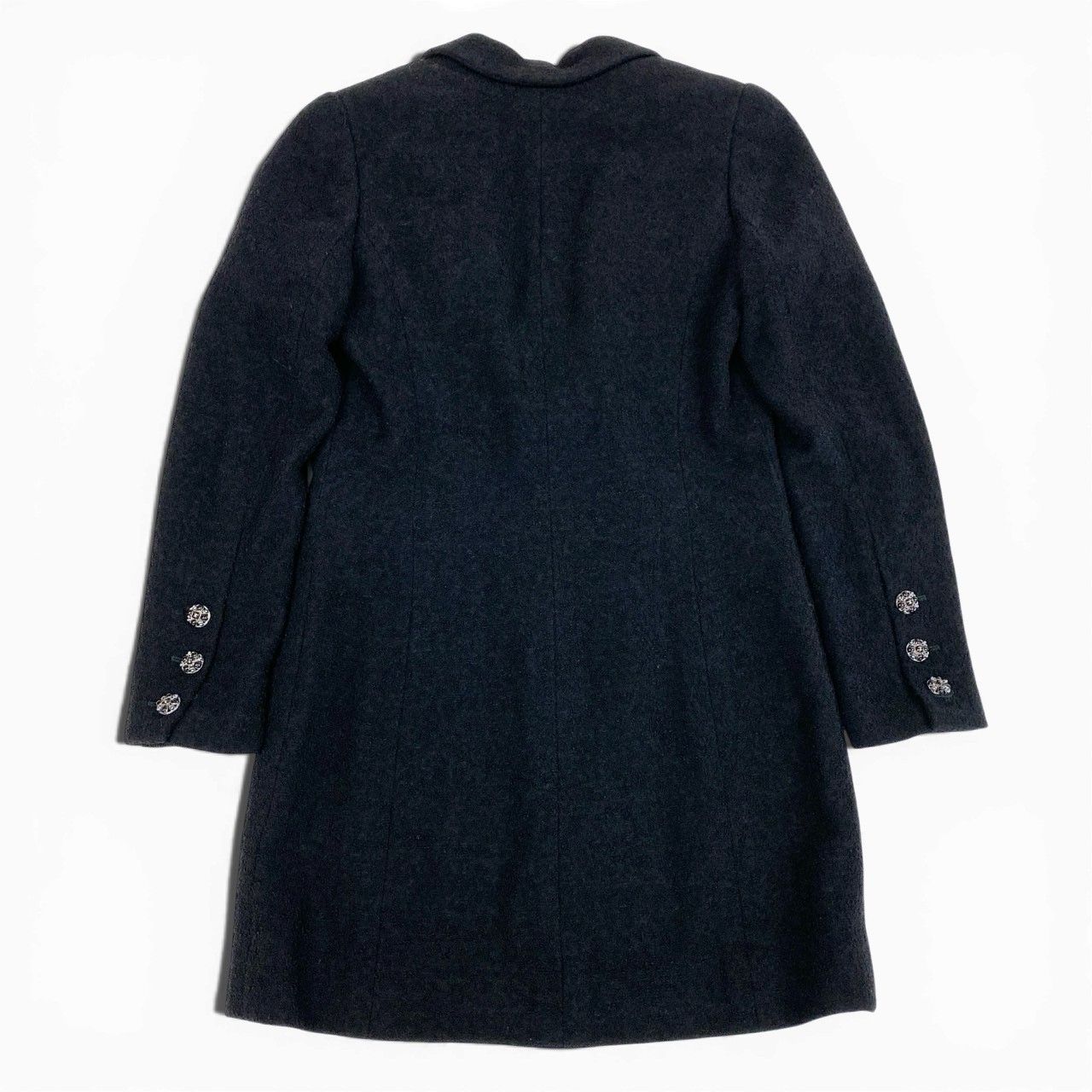 CHANEL 2006 Gripoix Button Waist-Shape Tweed Coat Black Size 36