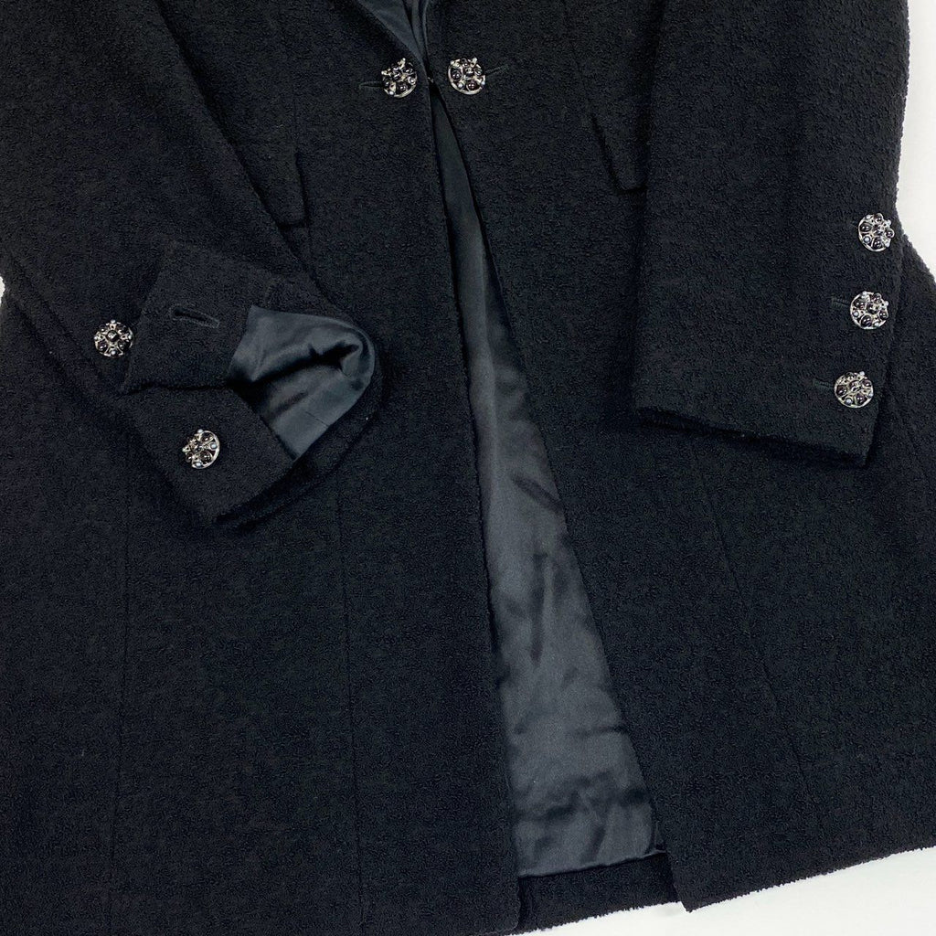 CHANEL 2006 Gripoix Button Waist-Shape Tweed Coat Black Size 36