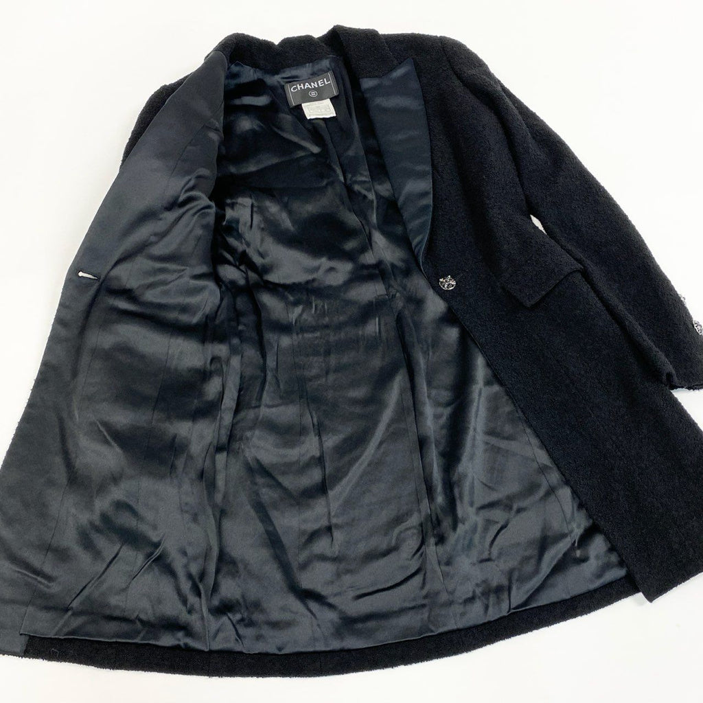 CHANEL 2006 Gripoix Button Waist-Shape Tweed Coat Black Size 36