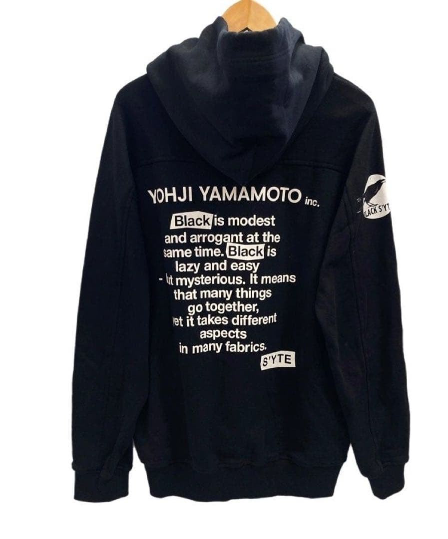 Yohji Yamamoto S'YTE French Terry Stitch Work Message & Crow Pullover Hoodie Black
