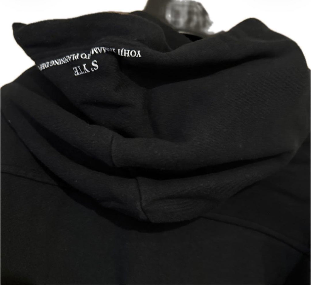 Yohji Yamamoto S'YTE French Terry Stitch Work Message & Crow Pullover Hoodie Black