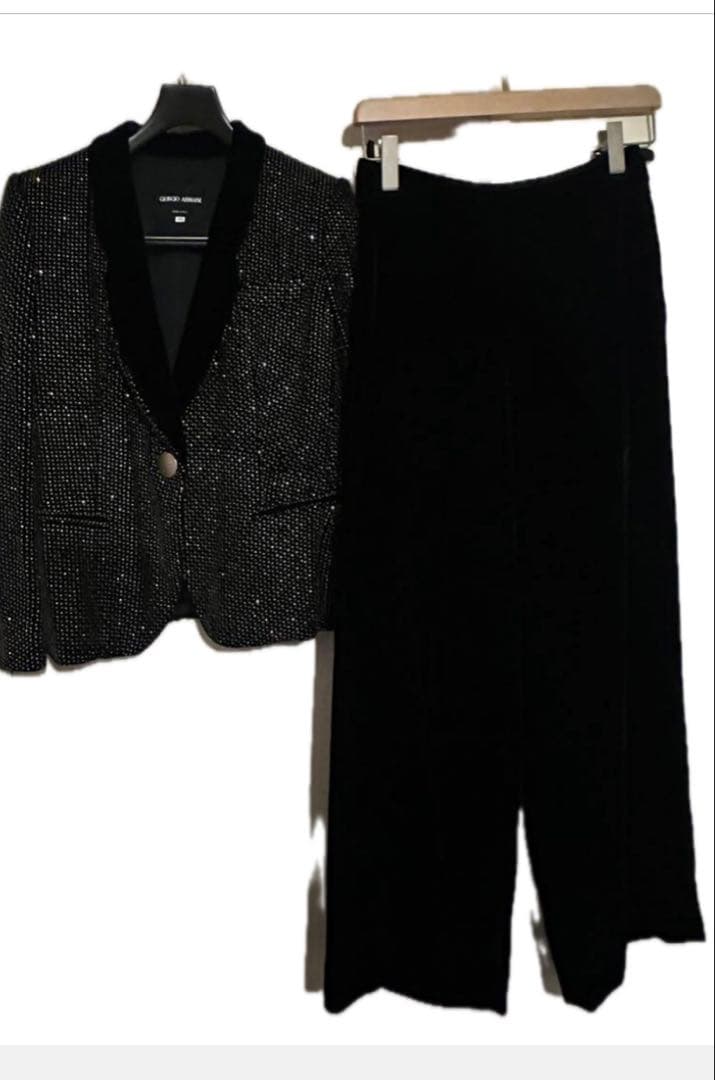 Giorgio Armani Set Up Suit Velvet Velour Rhinestone Jacket Pants Men Woman