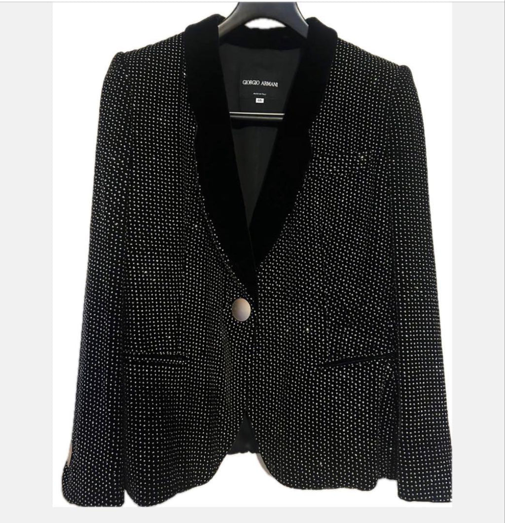 Giorgio Armani Set Up Suit Velvet Velour Rhinestone Jacket Pants Men Woman