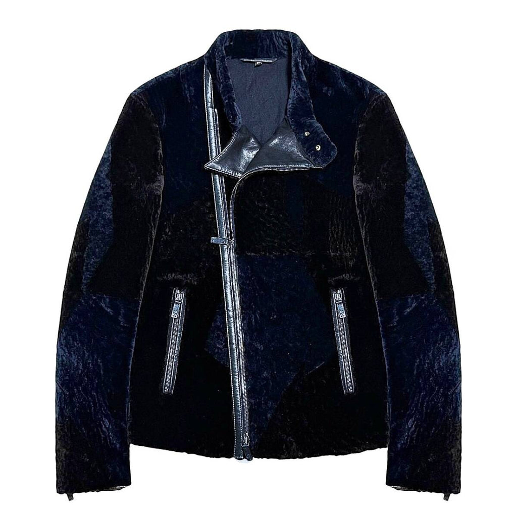 GIORGIO ARMANI Leather  Shearling Panel Moto Jacket Velvet Velour