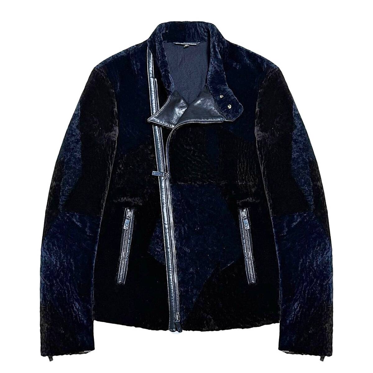 GIORGIO ARMANI Leather  Shearling Panel Moto Jacket Velvet Velour