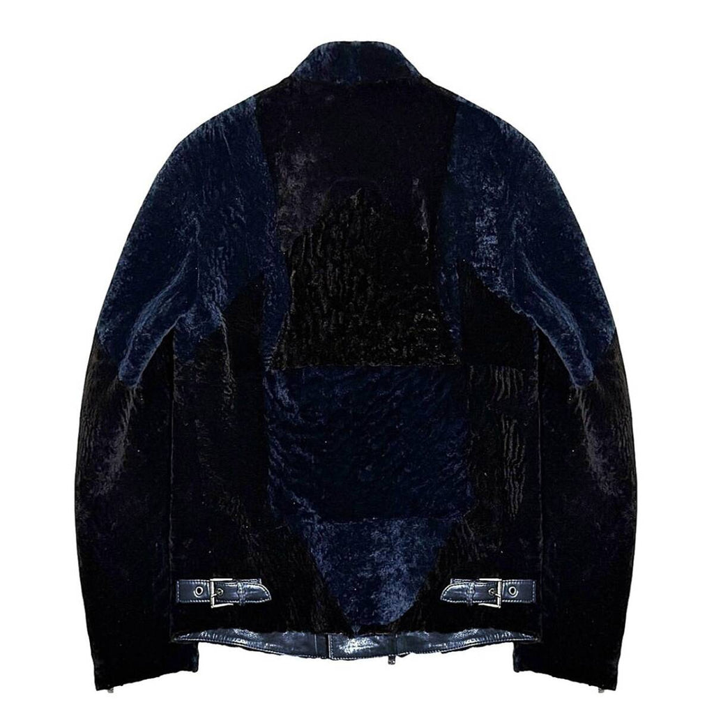 GIORGIO ARMANI Leather  Shearling Panel Moto Jacket Velvet Velour