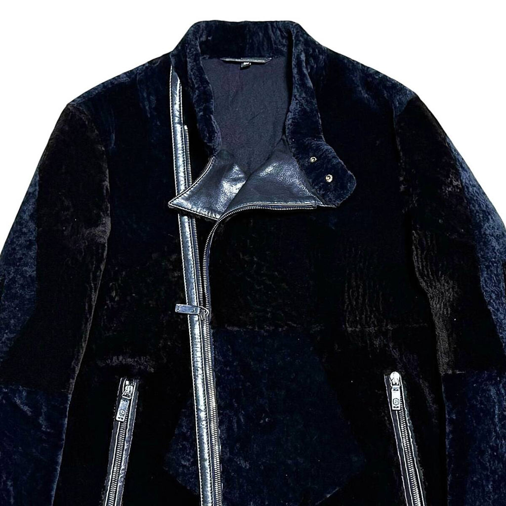 GIORGIO ARMANI Leather  Shearling Panel Moto Jacket Velvet Velour