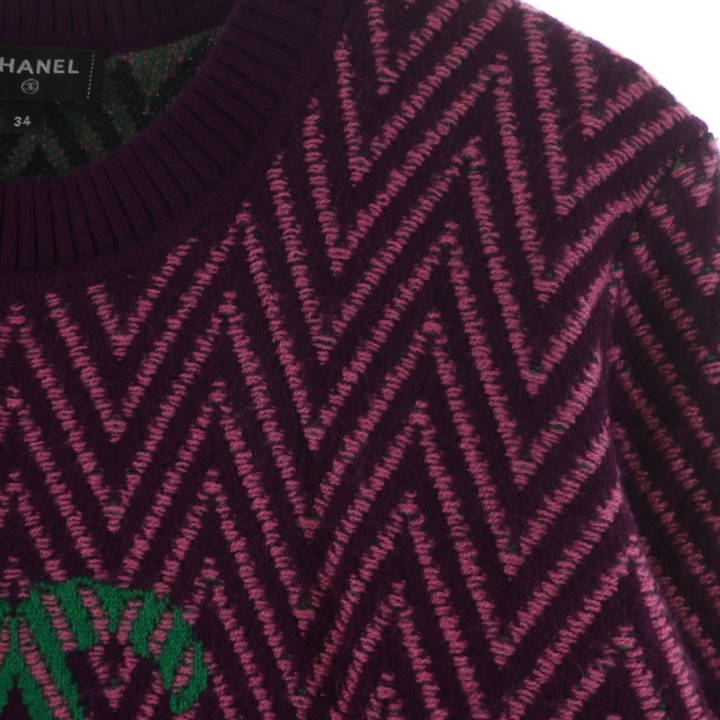 CHANEL P71619K10290 Coco Mark Herringbone Long Dress Purple x Pink Size 34
