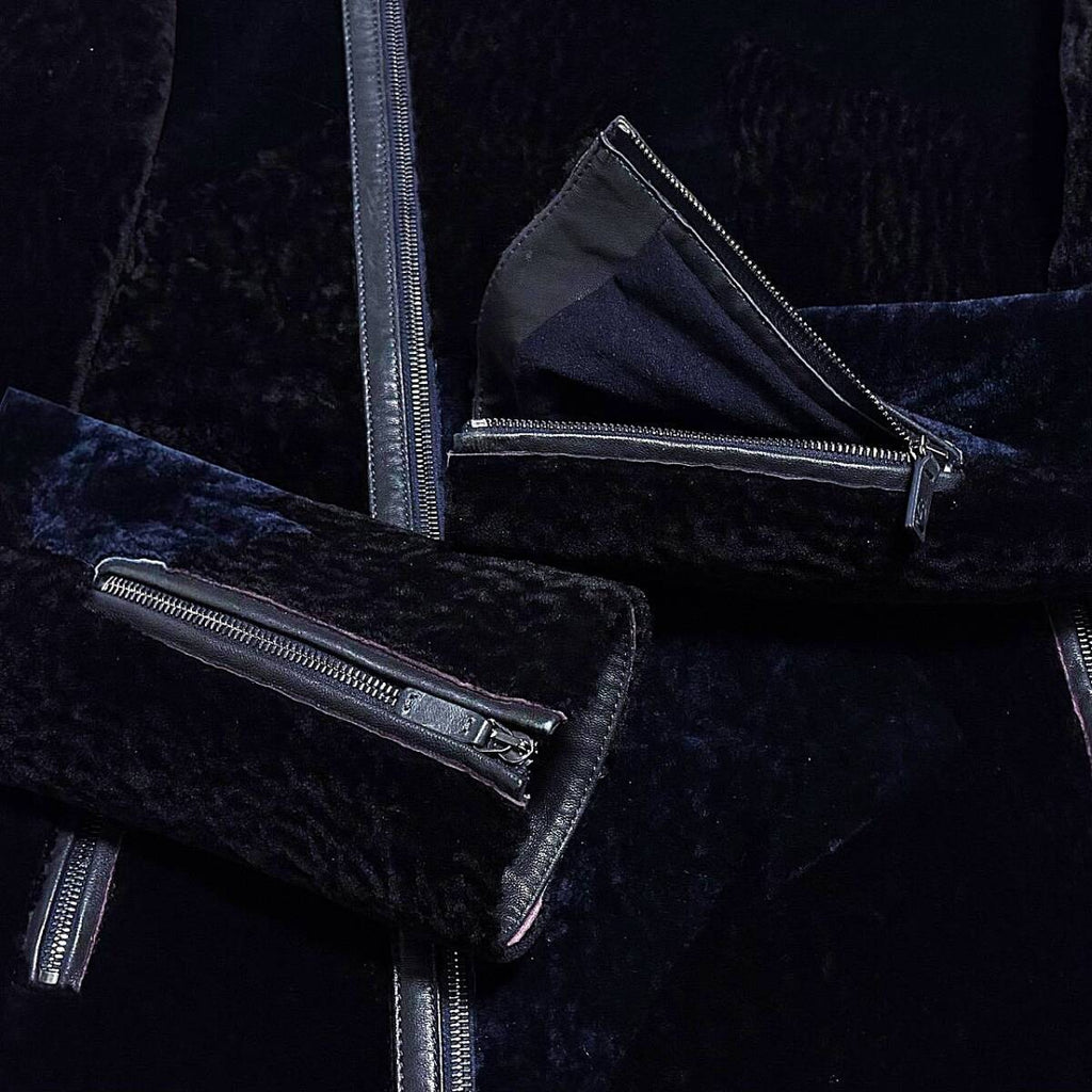 GIORGIO ARMANI Leather  Shearling Panel Moto Jacket Velvet Velour