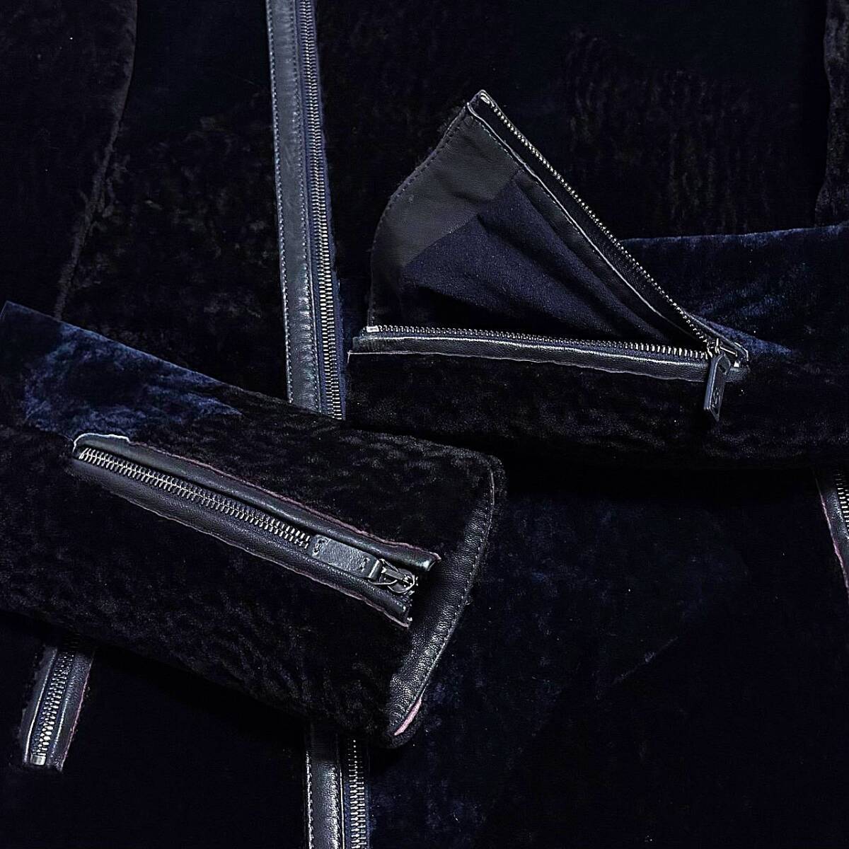 GIORGIO ARMANI Leather  Shearling Panel Moto Jacket Velvet Velour