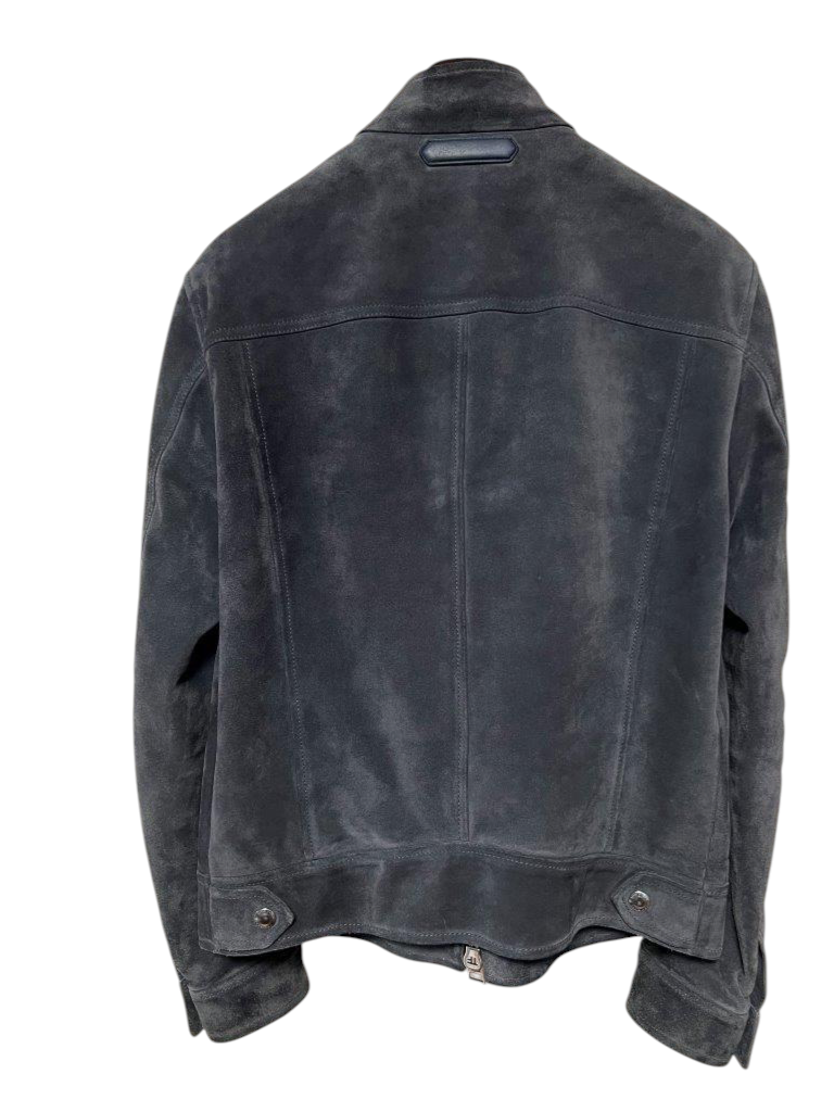 TOM FORD Cashmere Suede Leather Rider Jacket in Blue Gray, Size 48