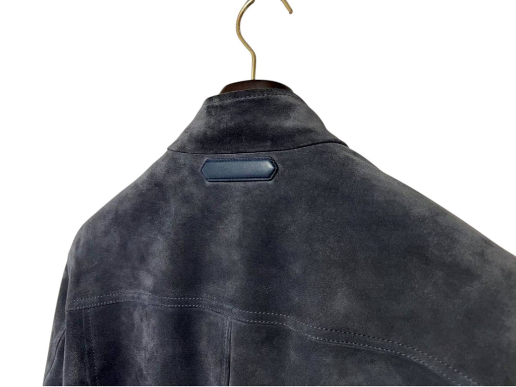 TOM FORD Cashmere Suede Leather Rider Jacket in Blue Gray, Size 48