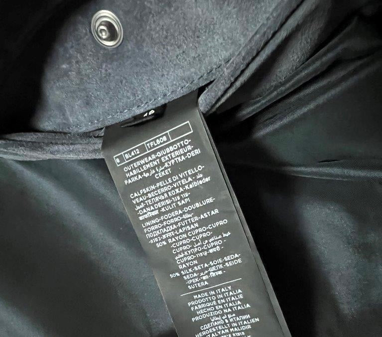 TOM FORD Cashmere Suede Leather Rider Jacket in Blue Gray, Size 48